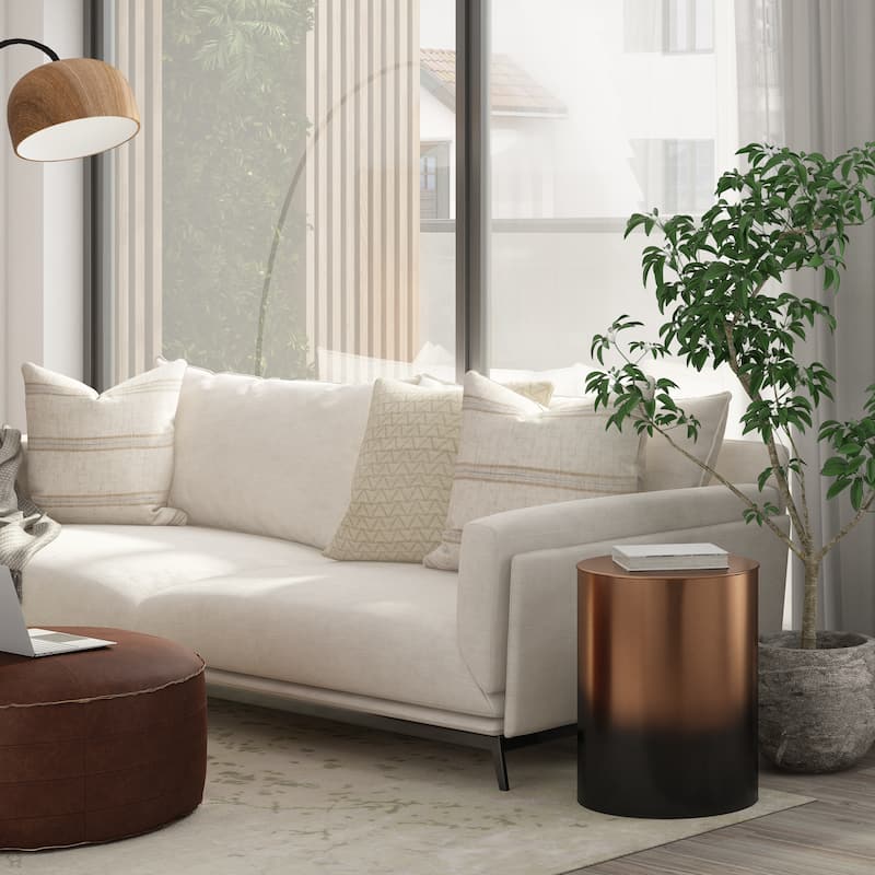 WYNDENHALL Lance Industrial 16 inch Wide Metal Cylinder Accent Table, Fully Assembled - 16"D x 16" W x 20.5" H - Ombre Black / Copper
