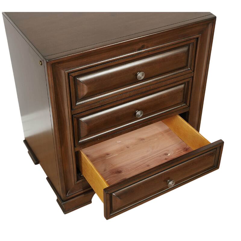Wooden Night Stand With 3 Drawers In Cherry Brown