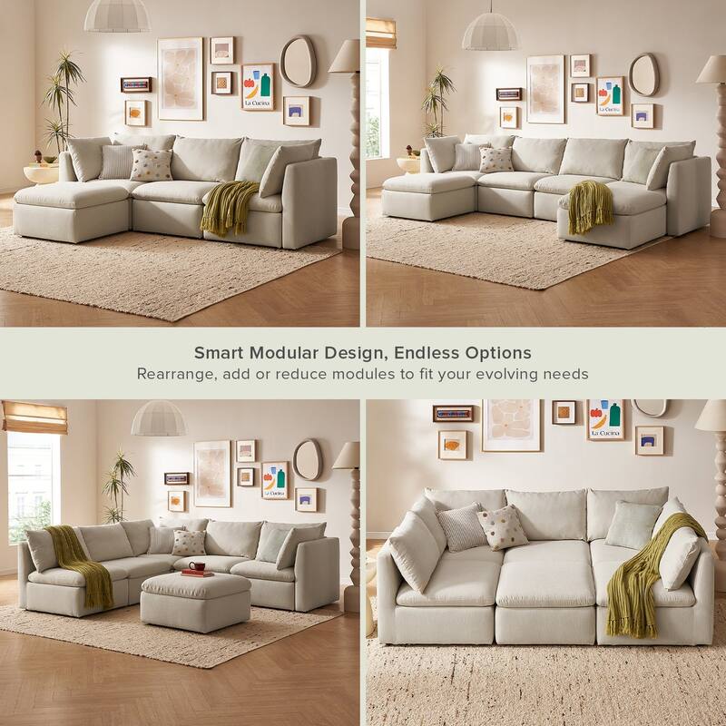 mopio Oversized Modular Sectional Sofa with Fully Removable Covers and Storage (Oat)