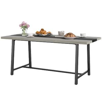 MDF Top and Steel Legs 8 Seater Dining Table Melamine finish - 70.9" W x 33.5" D x 29.5" H