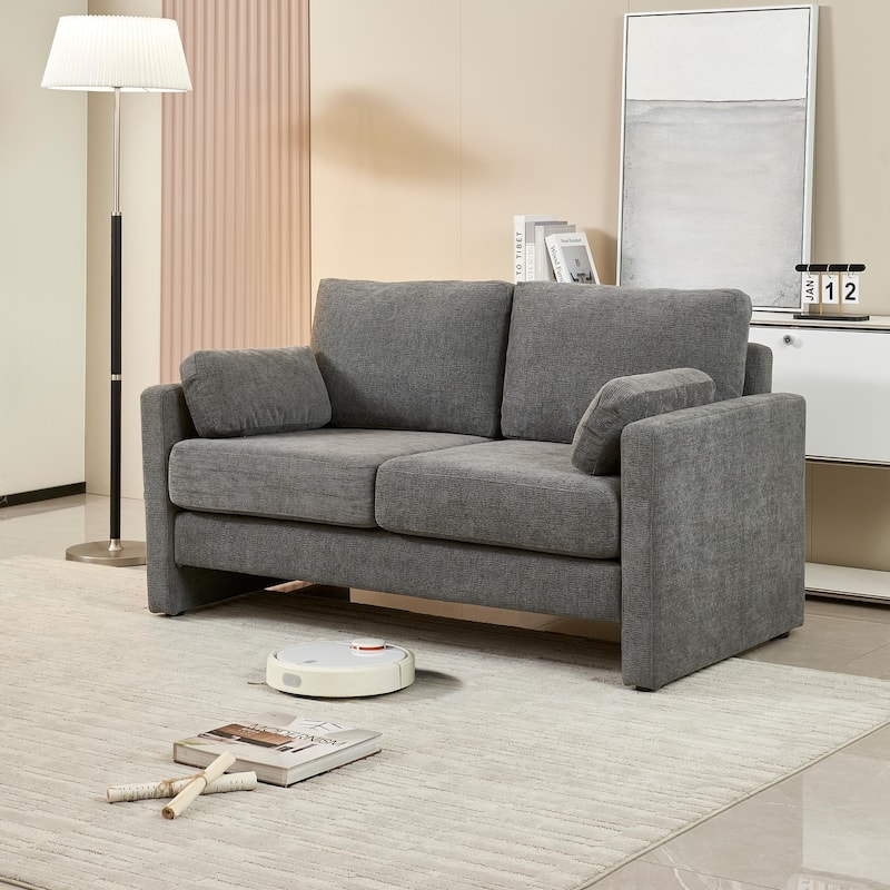 Love Seat with Back Cushions for Bedroom, Accent Sofa Couch with Square Armrests, Multifunctional 2-Seat Settee