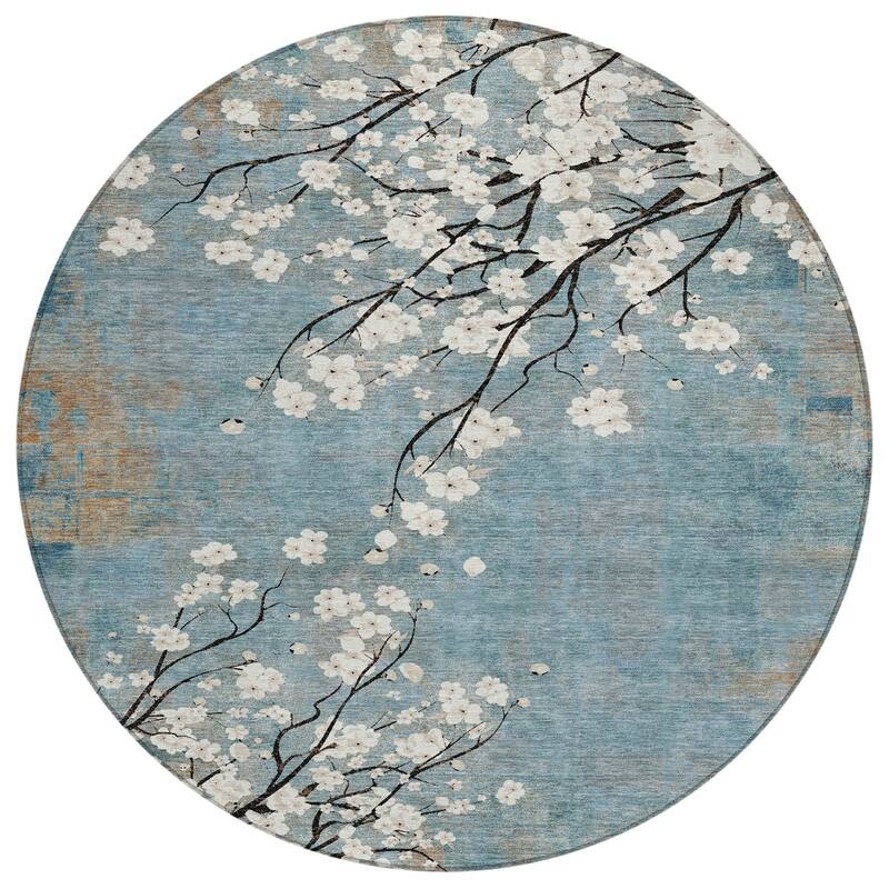 Machine Washable Indoor/ Outdoor Modern Floral Chantille Rug