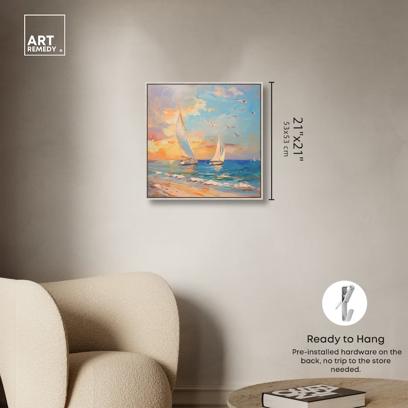 Art Remedy Sailboats In The Sunset Framed Sailing 1 Piece Canvas Wall Art