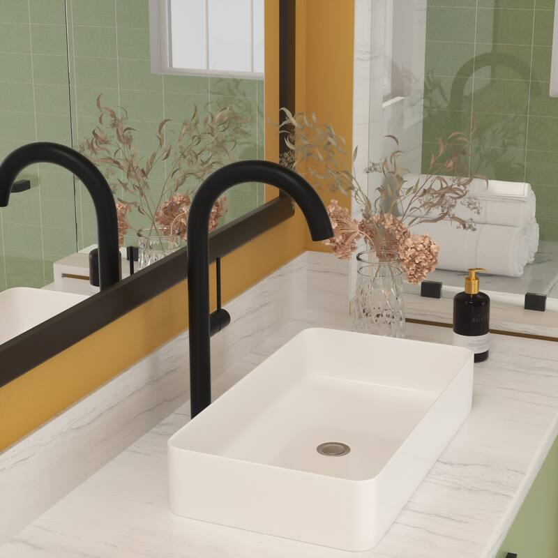 European-Inspired Rectangular Ceramic Vessel Sink with Polished Finish - 24" x 14", Countertop Installation - 24in L