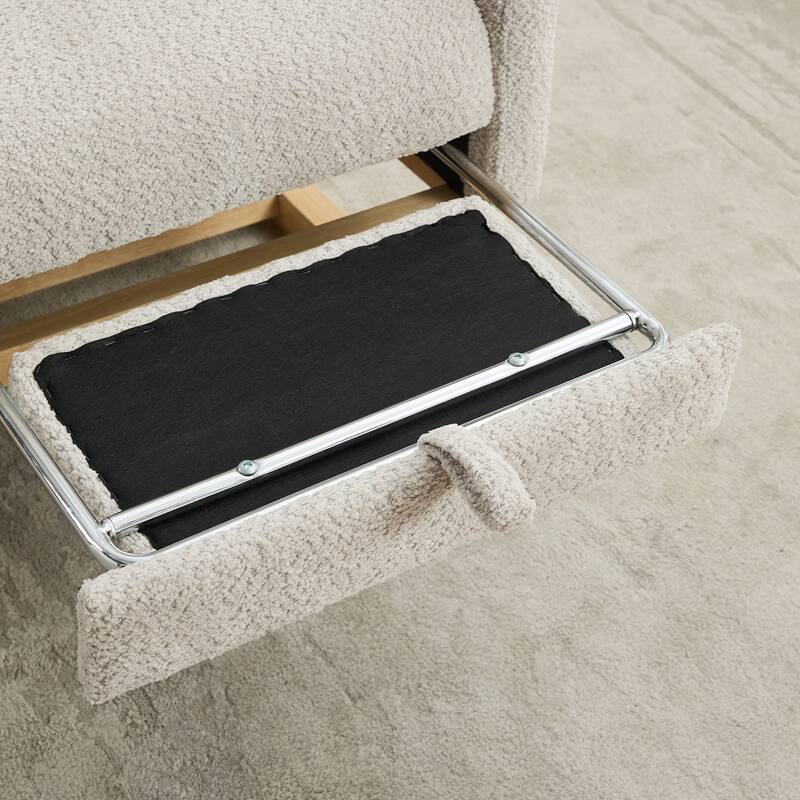 Boucle Fabric Rocking Chair with Retractable Footrest and Side Pocket
