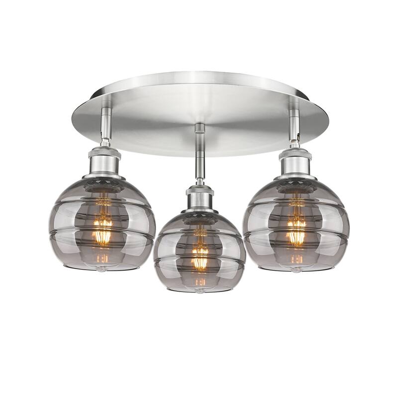Innovations Lighting 516-3C-9-18 Rochester Flush Rochester 3 Light 18" - Satin Nickel / Light Smoke