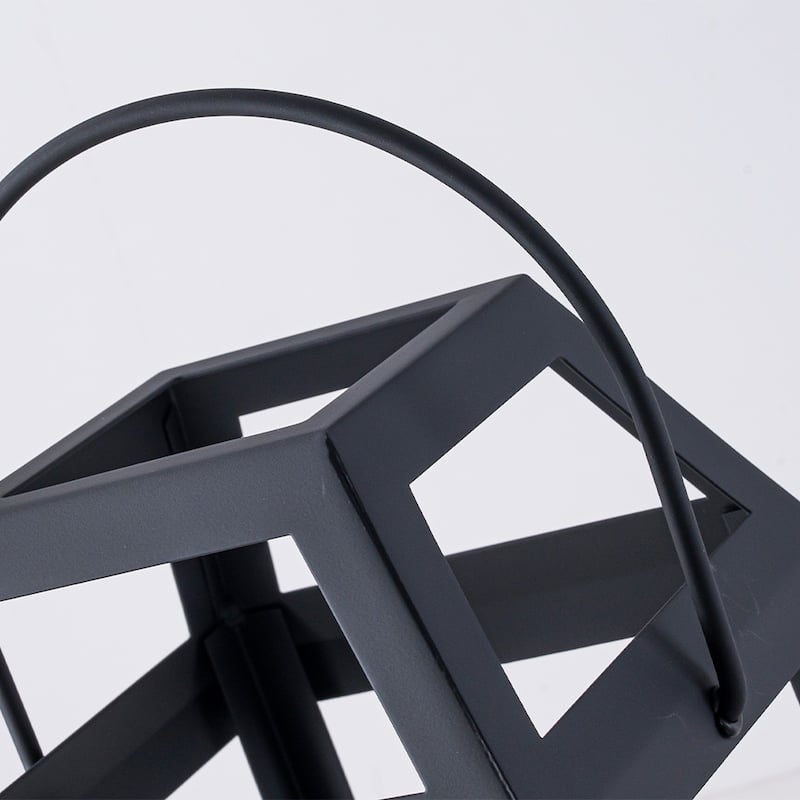 H13” Solar Outdoor Lantern with Flickering Candle Modern Metal Solar Lantern with Handle Hanging Light for Garden Deck - W7''