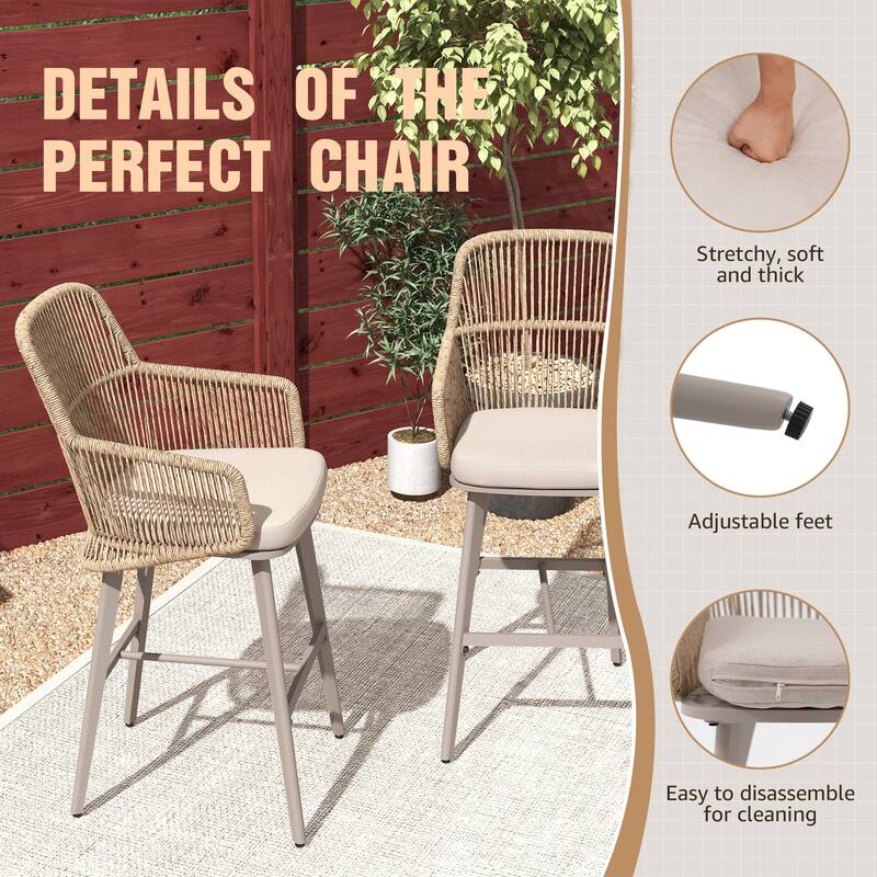 Outdoor 2-Piece Arm Barstool Chairs with Cushions