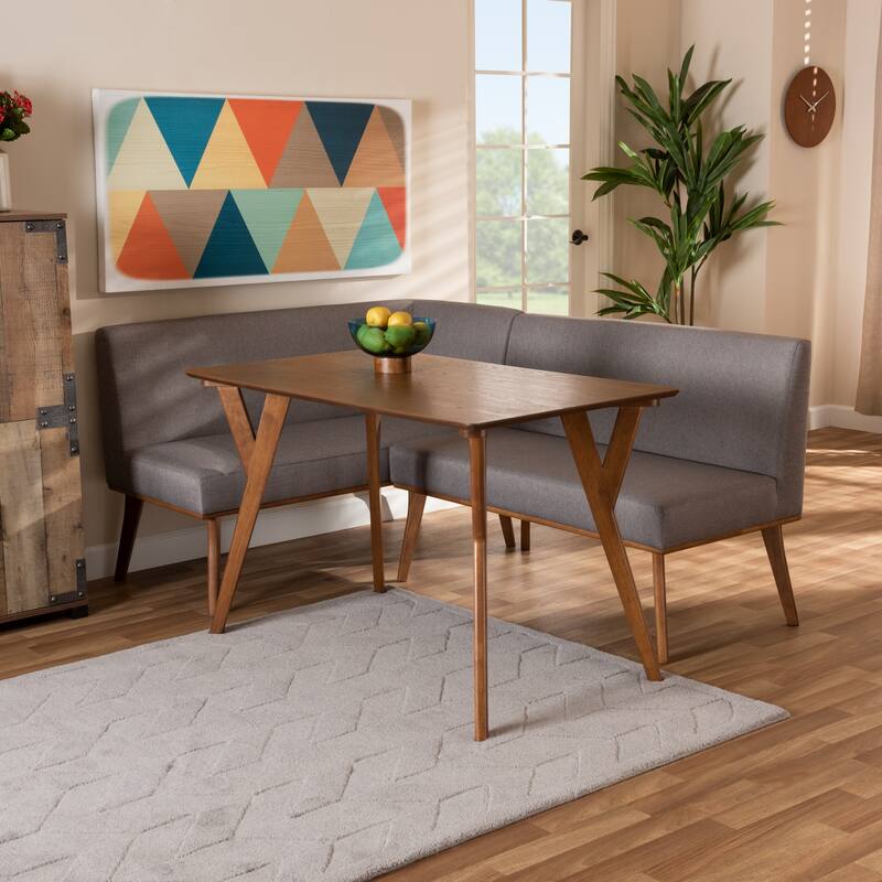 Odessa Grey Fabric and Walnut Finished Wood 3-PC Dining Nook Set