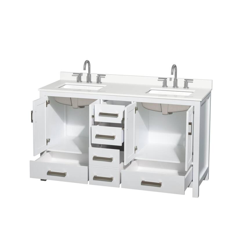 Sheffield 60-inch Double Vanity, 3 Hole Quartz Top