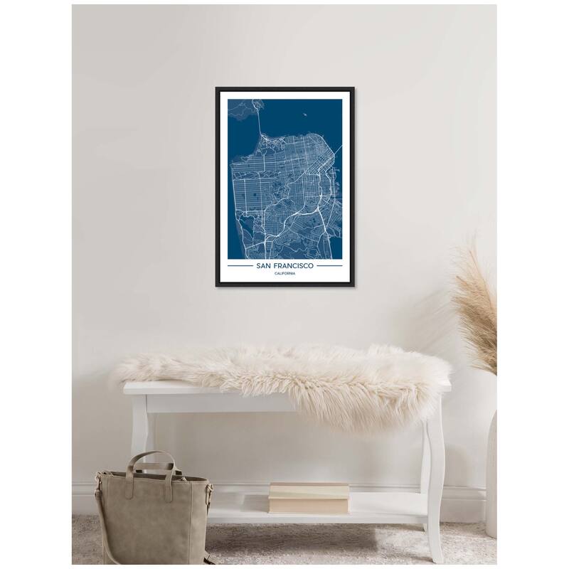 Kate and Laurel Sylvie San Francisco Map Regal Blue Framed Canvas by Jake Goossen