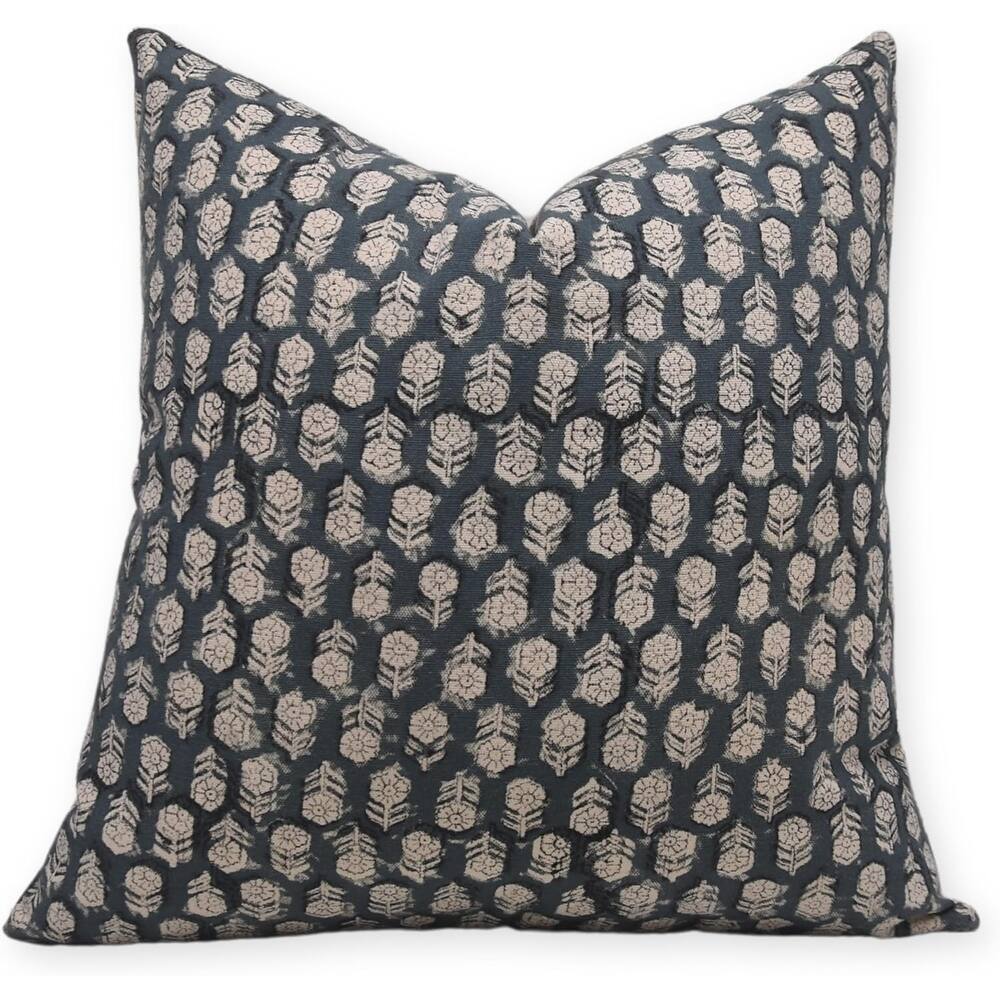 Fabdivine Handmade Floral Block Print Linen Pillow Cover Vintage Style,Tulsi Buti
