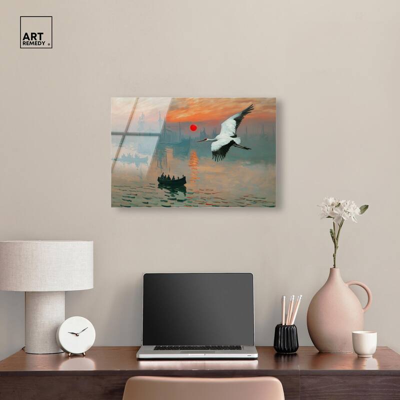 Crane Sunset Acrylic by Art Remedy, Ready to Hang