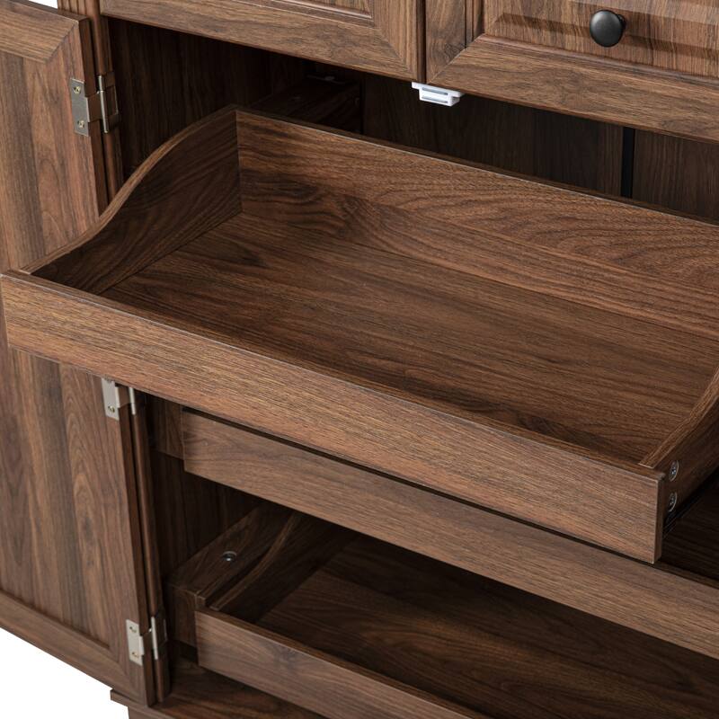 Kitchen Pantry Cabinet with 3 Pull Out Trays, Freestanding Buffet Cabinet with Adjustable Shelves, 2 Door Organizers & 2 Drawers