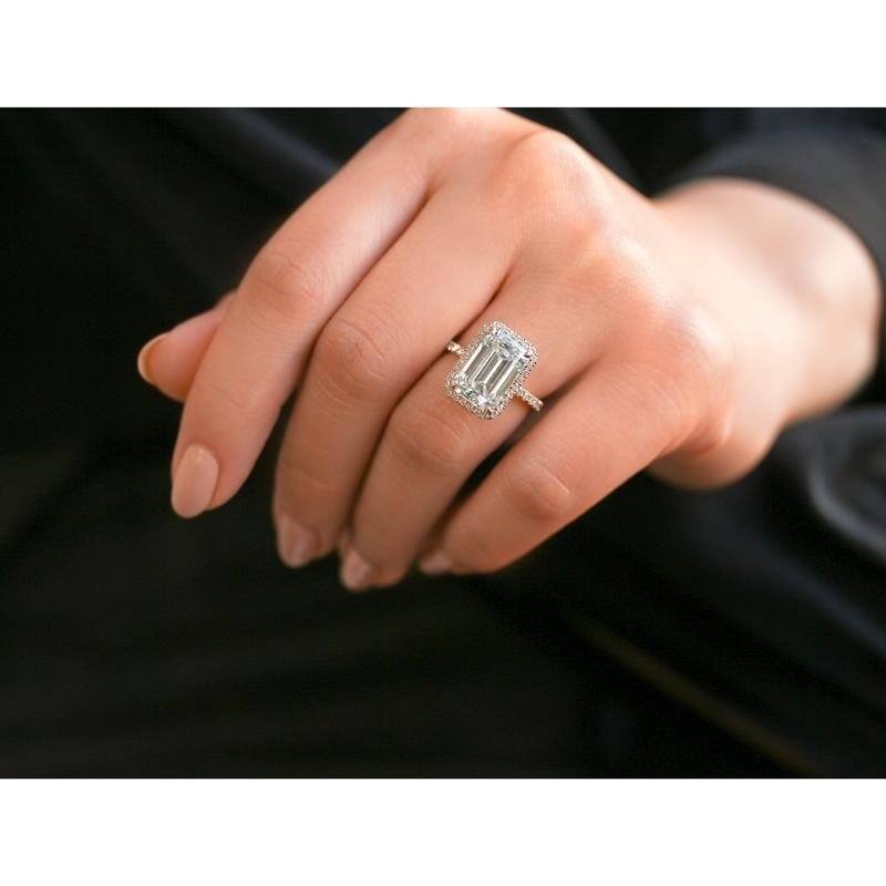 Kobelli Signature Collection 6.10 Carat Moissanite & Diamond 14k Solid Gold Emerald Halo Near Eternity Eloise Engagement Ring