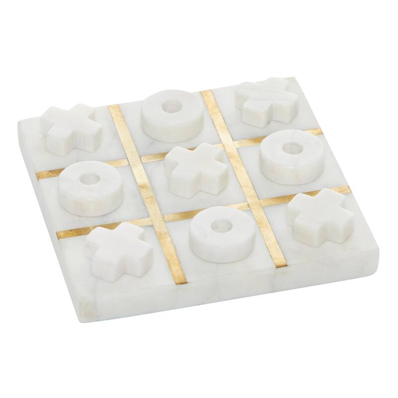 Marble Tic Tac Toe Game Set with Gold Inlay - White or Black - Roche River Decor