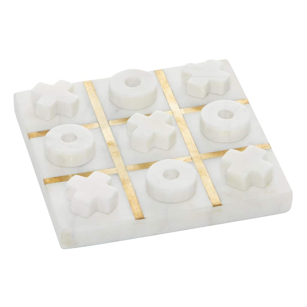Marble Tic Tac Toe Game Set with Gold Inlay - White or Black - Roche River Decor