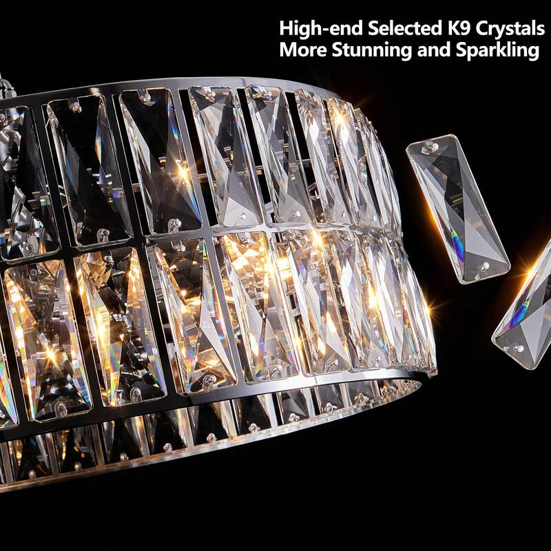 Modern Crystal Drum Chandelier, 6-Light Pendant Lighting Fixture