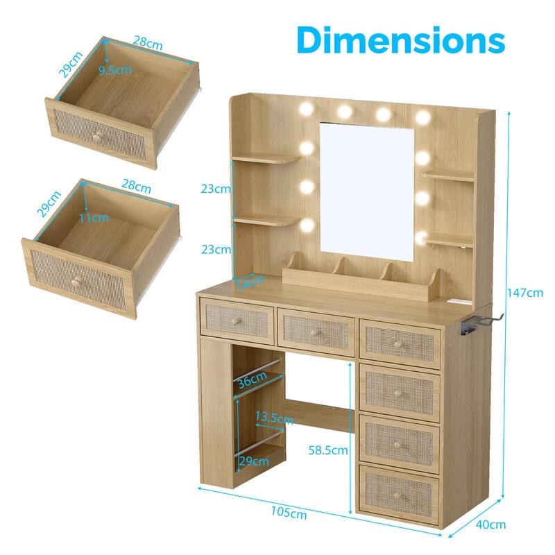 Particle Board Veneered 6-drawer 3-compartment Double-layer Side Rack, Side Panel Storage Style Dressing Table - N/A