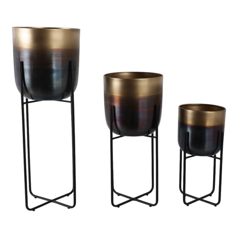 Metal Planters on Stands Modern Design (Set of 3) - 7/9/10" Gold - 9.75" x 9.75" x 27"