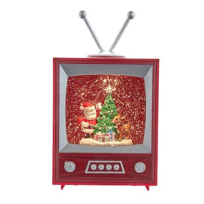 Kurt Adler 8.5-Inch Battery-Operated Rudolph and Santa Musical TV Table Piece