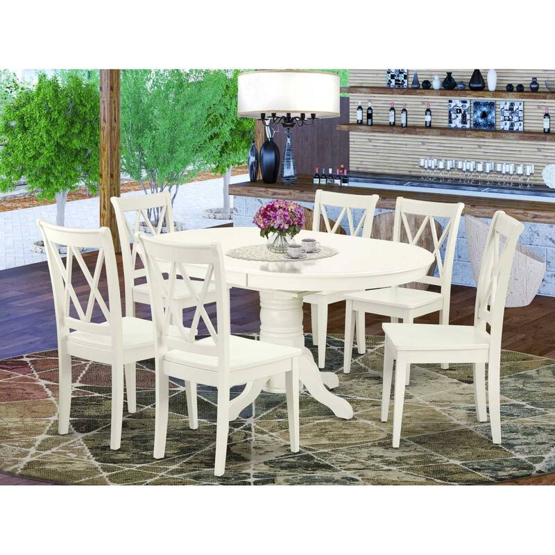 Seaside Serenity 7-Piece Dining Set - Oval Table with Leaf & 6 Chairs - 42x60 Inch - Linen White