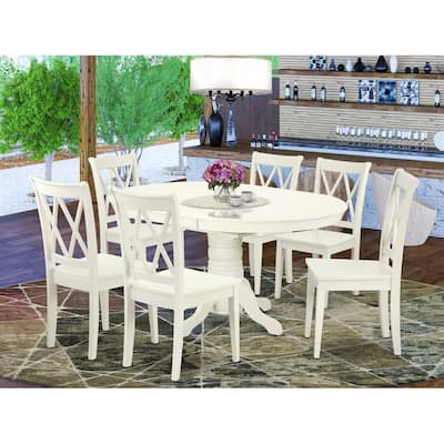 Seaside Serenity 7-Piece Dining Set - Oval Table with Leaf & 6 Chairs - 42x60 Inch - Linen White
