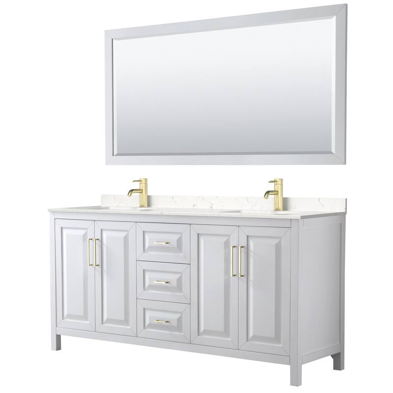 Wyndham Collection Daria 72" Free Standing Double Basin Vanity Set - White / Carrara Cultured Marble Top / Brushed Gold