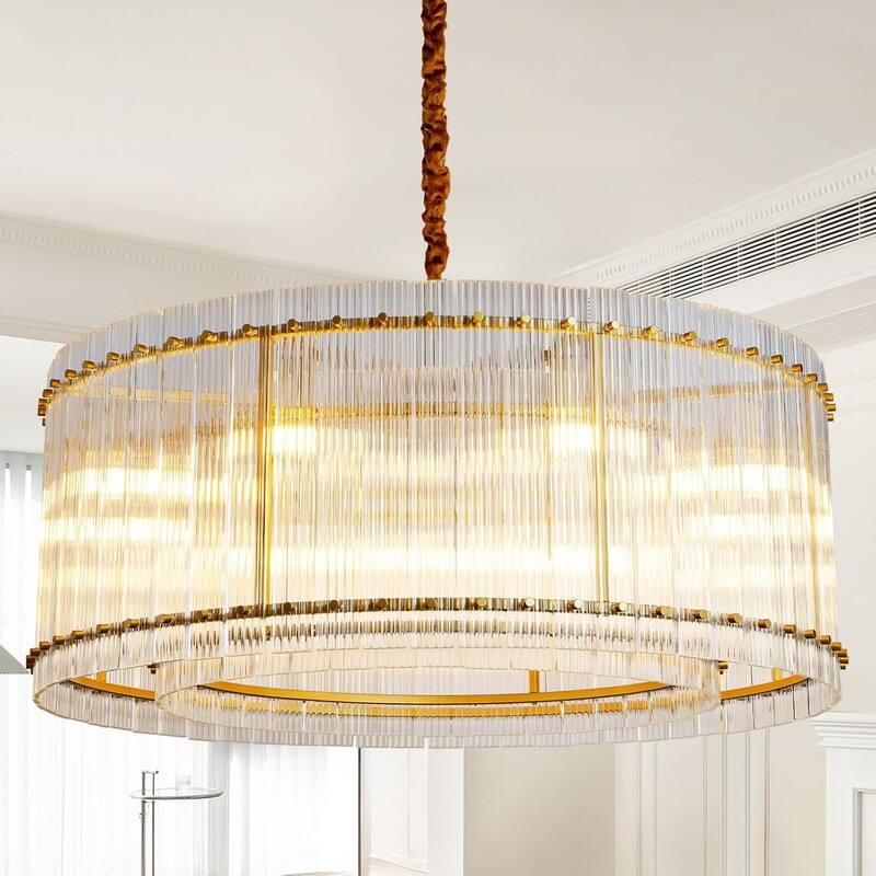KAYLA 54" 10-Lights Black Luxury Linear Chandelier, Modern Chandelier - GOLD-DRUM