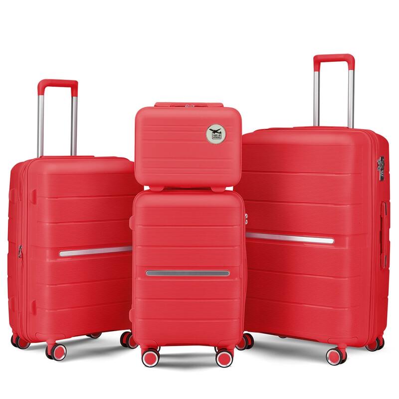 4 Piece Luggage Sets(14/20/24/28), PP Lightweight Expandable Suitcase Set with Spinner Wheels and TSA Lock