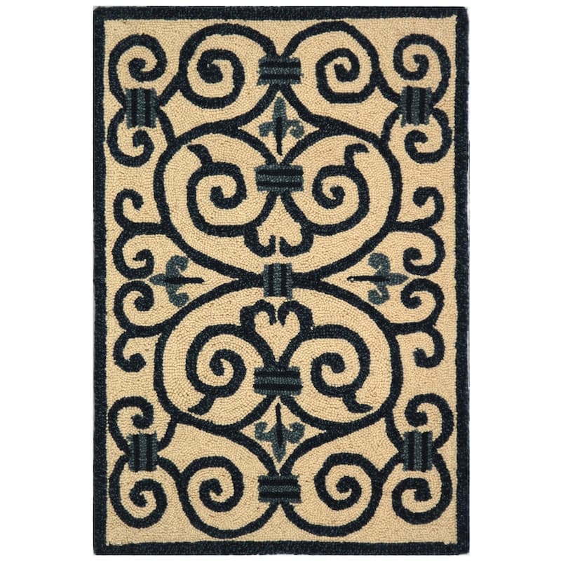 SAFAVIEH Hand-hooked Chelsea Joba Country Oriental Wool Rug - 1' 8" x 2' 6" - Ivory/Dark Blue - Runner/Rectangle