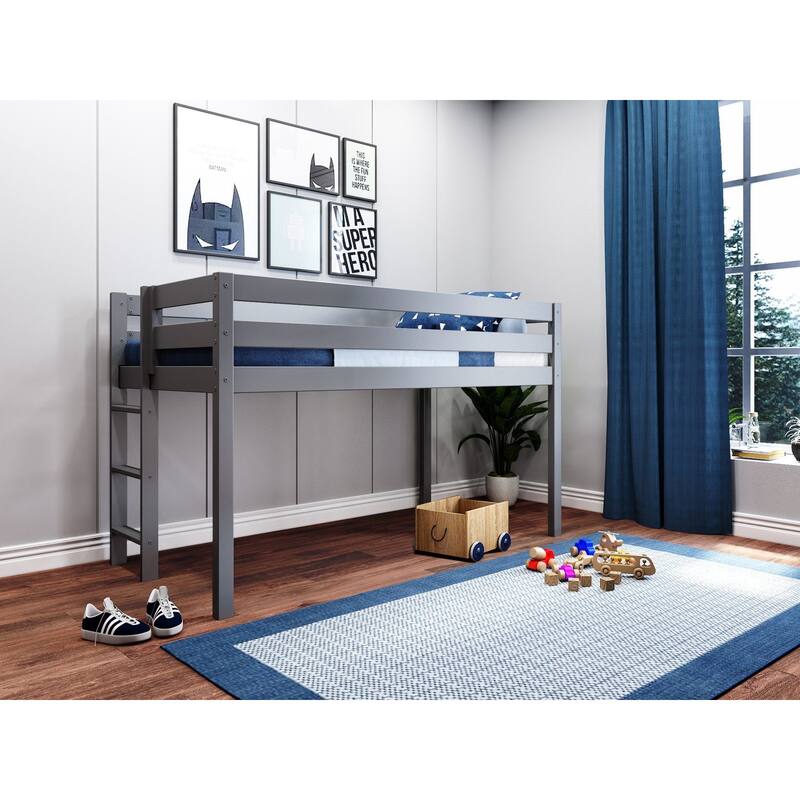 JACKPOT Contemporary Low Loft Twin Bed with End Ladder