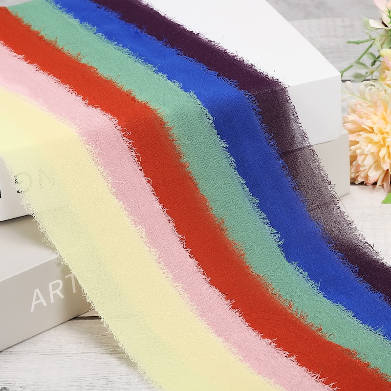 4 Rolls 1.5 Inch x 5 Yard Handmade Fringe Silk Chiffon Ribbon