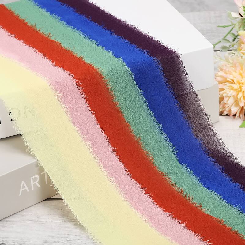 Fringe Chiffon Silk Ribbon 1.5" 3 Roll Handmade Frayed Ribbon