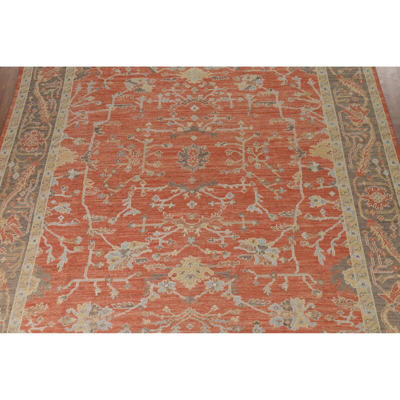 Hand Knotted Oriental 100% Wool Carpet Transitional All-Over Oranges & Rust Oushak Area Rug - 12' 7'' X 9' 0''