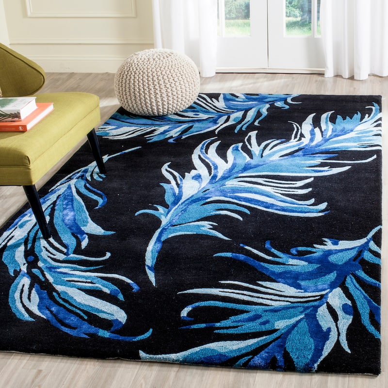 SAFAVIEH Handmade Allure Njomza Modern Floral Wool Rug - 4' x 6' - Black/Blue