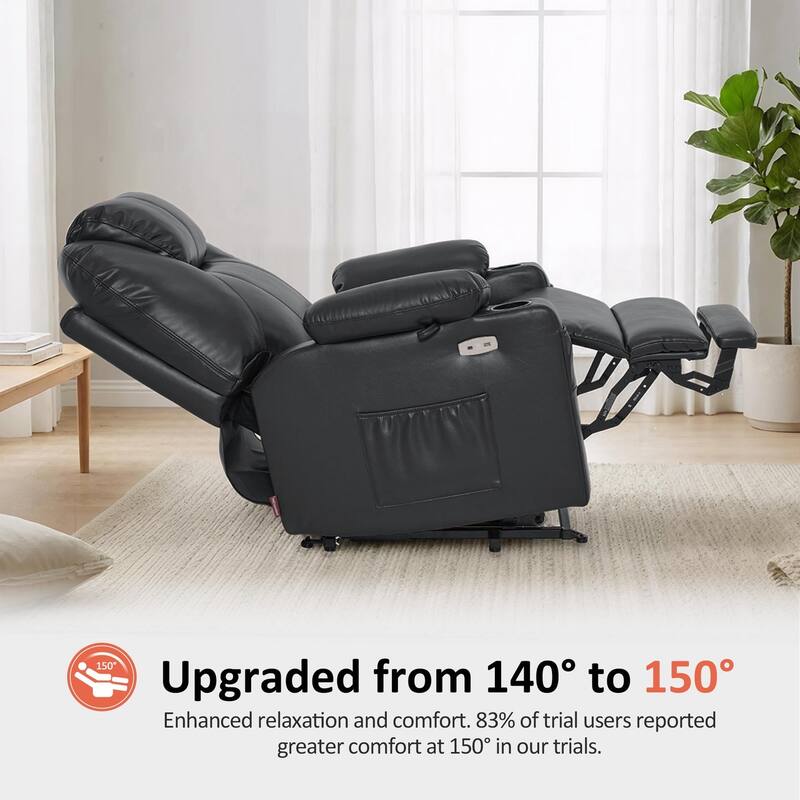 MCombo Medium-Wide Power Lift Recliner Chair Sofa with Massage and Heat for Elderly People, Faux Leather R7045