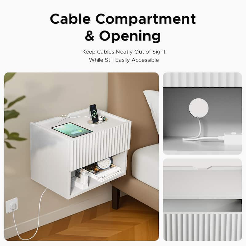 Modern Wall-Mounted Floating Nightstands with Drawer and Open Shelf (Set of 2)