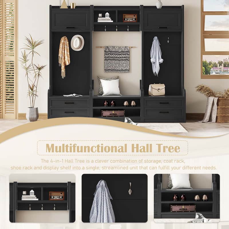 GDFStudio - Janet 4 in 1 Detachable Hall Tree with Coat Hooks, Storage Cabinet and Shoe Bench for Entryway or Hallway