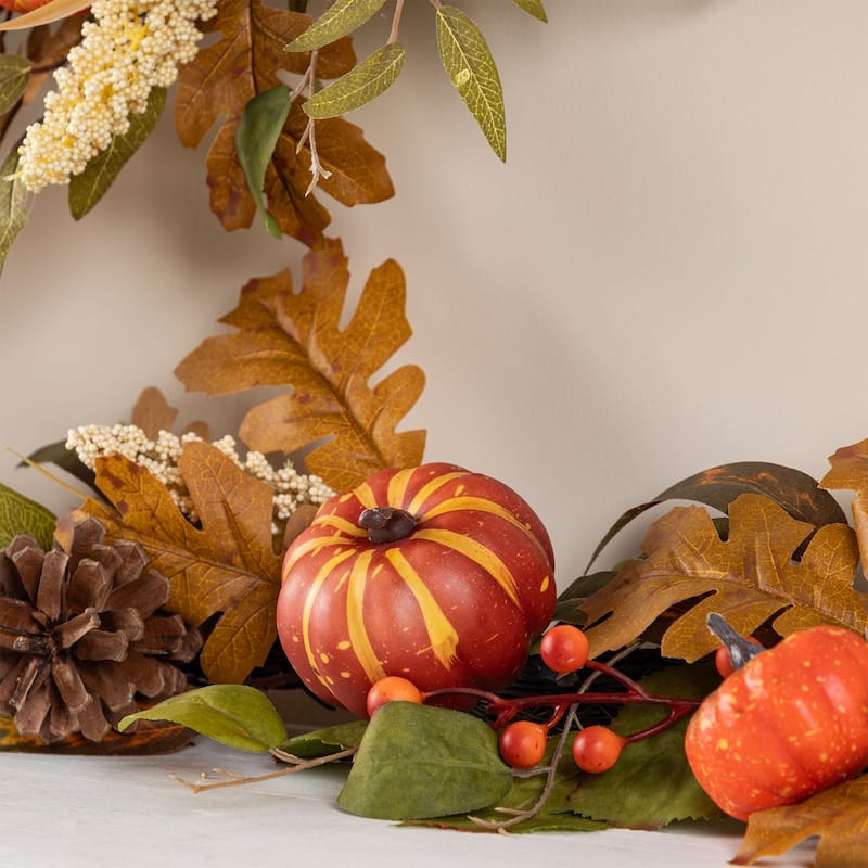 Glitzhome 72"L Fall Harvest Dahlia Pumpkin Berry Eucalyptus Floral Artificial Garland