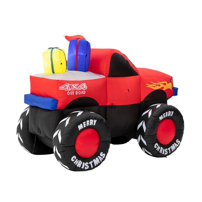 Glitzhome 7FT Lighted Santa Claus On Pick Up Vehicle Inflatable Decor