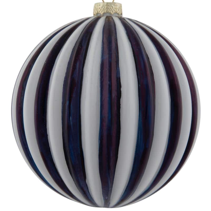 4" Blue and White Striped Glass Christmas Ornament