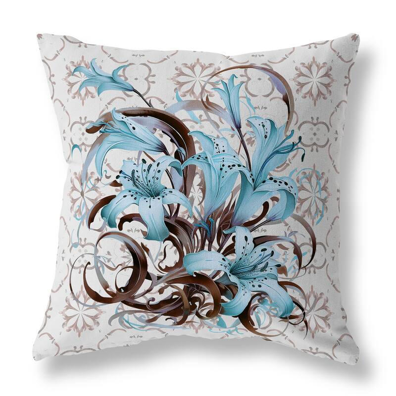 Brown And Sky Lily Legends Faux Suede Throw Pillow Zipper
