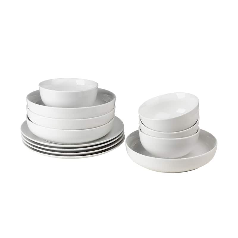 Euro Ceramica White Essential 12 Piece Double Bowl Dinnerware Set