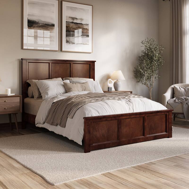 Charlotte Solid Wood Low Profile Platform Bed with Matching Footboard - Walnut - Queen