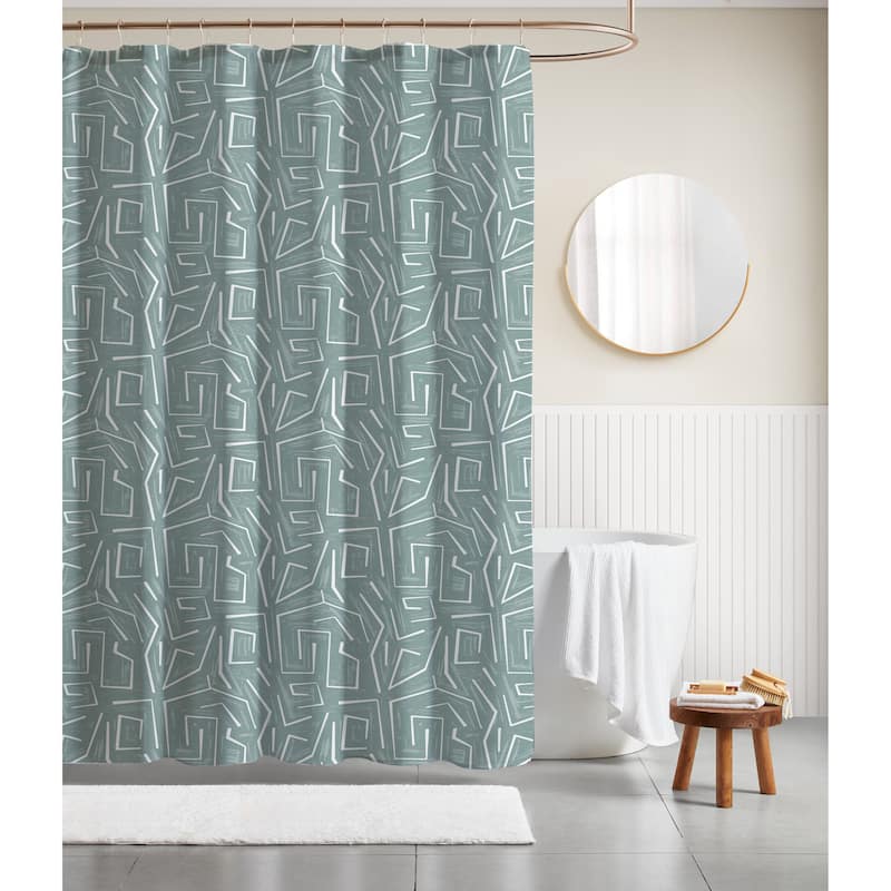 DESIGN STUDIO Printed Polyester Canvas Shower Curtain - Maze Teal