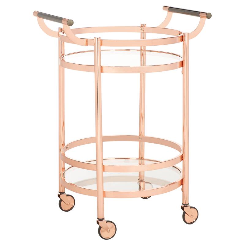 SAFAVIEH Sienna 2 Tier Round Bar Cart-Black Nickel / Glass. - 24" W x 20" D x 34" H