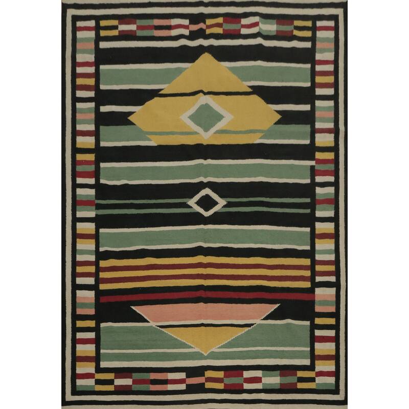 Hand Woven Oriental 100% Wool Carpet Southwestern Modern Green Kilim Area Rug - 9' 11'' X 8' 5''