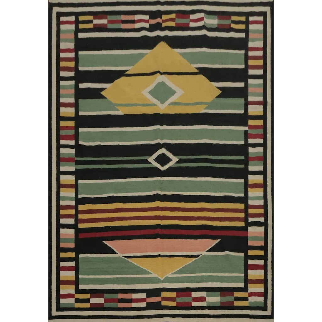 Hand Woven Oriental 100% Wool Carpet Southwestern Modern Green Kilim Area Rug - 9' 11'' X 8' 5''