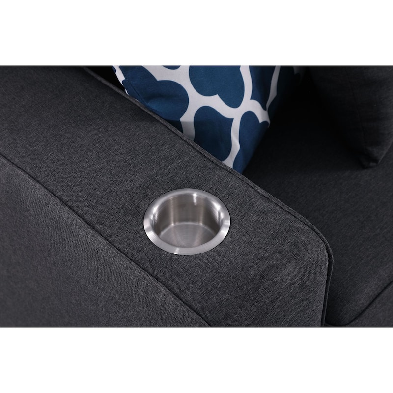 8 Piece L-Shape Sectional Sofa with 2 Ottomans in Dark Gray